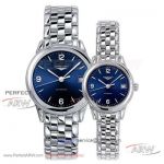 Perfect Replica Longines Stainless Steel Bezel D-Blue Dial Couple Watch